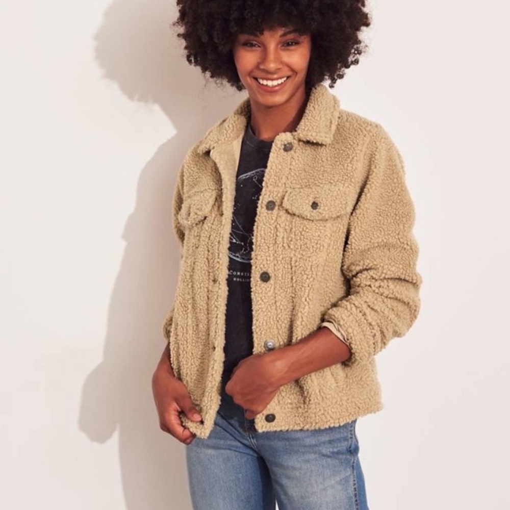 NWT 🧸 Hollister Camel Sherpa Teddy-style Jacket - Picture 6 of 6